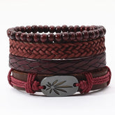 4Pcs set Vintage BD-1008S Feather Charm Leather Bracelets